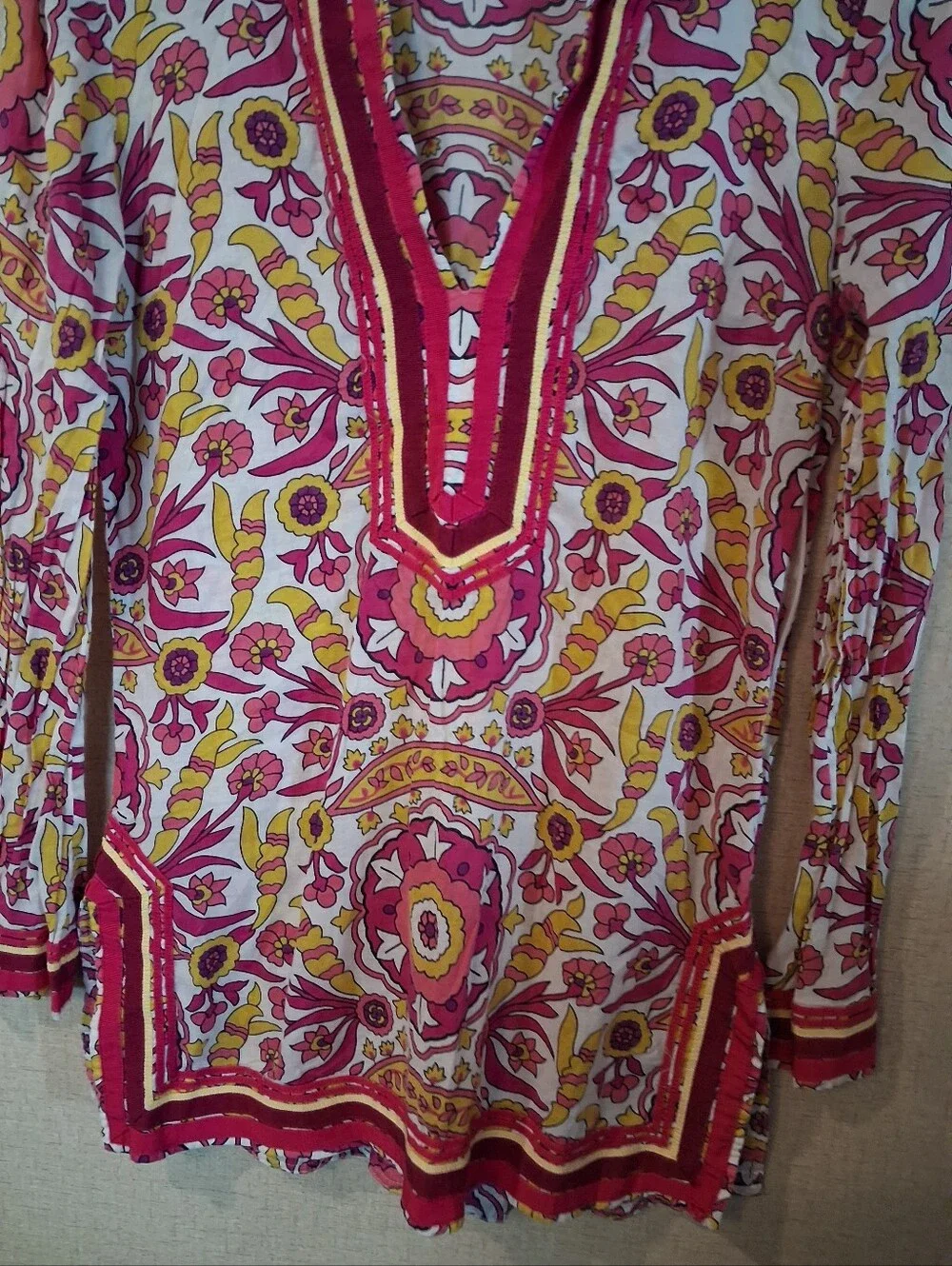Tory Burch Tunic Top Sequin Embellished Floral Blouse Pink Alhambra 2 Stephanie
